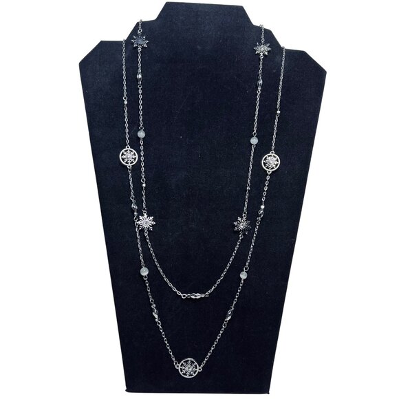 Christopher & Banks Double Strand Silver Tone Snowflake Necklace (5606) - Picture 1 of 6